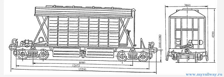 4-осный вагон для перевозки минеральных удобрений. Модель 55-350