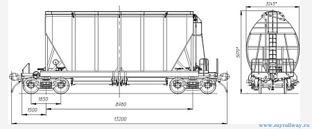 4-осный вагон-хоппер для перевозки сыпучих грузов. Модель 19-187-01