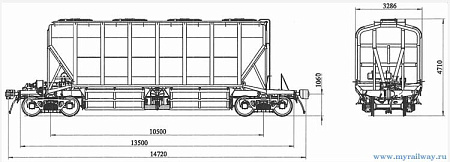 4-осный крытый вагон-хоппер для минеральных удобрений и сырья. Модель 19-4109-02