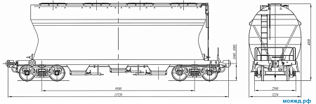4-осный вагон для сыпучих грузов. Модель 19-7017-03