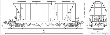 4-осный крытый вагон-хоппер для минеральных удобрений и кальцинированной соды. Модель 19-3116-04