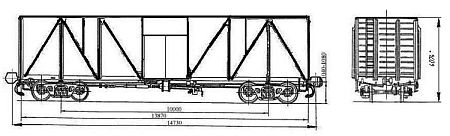 На базе 4-осного крытого вагона для контейнеров. Модель 11-066-11