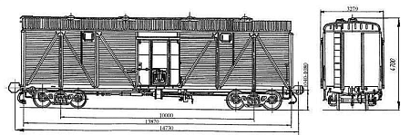 4-осный крытый вагон с заменой деревянной торцевой стены на металл. Модель 11-066-10