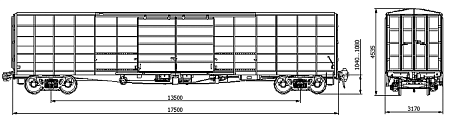 4-осный крытый вагон с боковыми и торцевыми дверями. Модель 11-7045