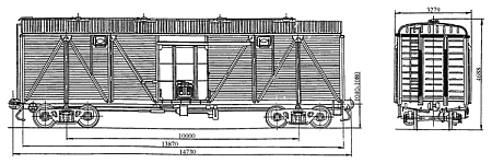 4-осный крытый вагон с усиленной торцевой стеной. Модель 11-066-09
