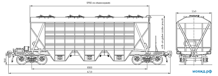 4-осный крытый вагон-хоппер для минеральных удобрений. Модель 19-3054-03
