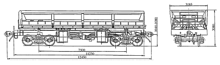 4-осный вагон-самосвал с амортизирующей прослойкой. Модель 31-676-01