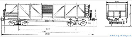 4-осный вагон для среднетоннажных контейнеров на базе полувагона. Модель 13-Н001