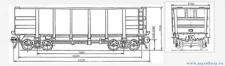 4-осный полувагон для сыпучих металлургических грузов. Модель 22-4008