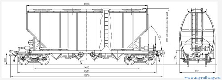 4-осный крытый вагон-хоппер для зерна. Модель 19-3116-01