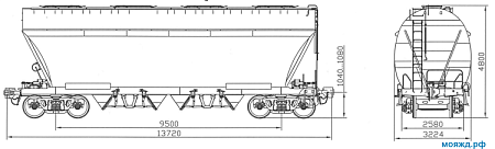 4-осный вагон для зерна. Модель 19-7017-06