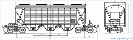 4-осный крытый вагон-хоппер для зерна. Модель 19-752