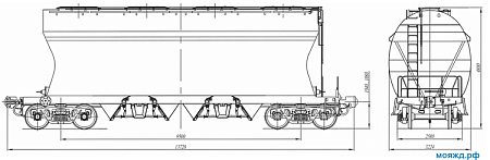 4-осный вагон для сыпучих грузов. Модель 19-7017-04