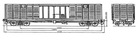 4-осный полувагон с глухим кузовом на базе крытого вагона. Модель 11-217-12