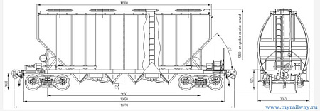 4-осный крытый вагон-хоппер для сыпучих грузов. Модель 19-3116