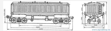 4-осный крытый вагон с поднимающимся кузовом для аппатитового концентрата. Модель 10-475
