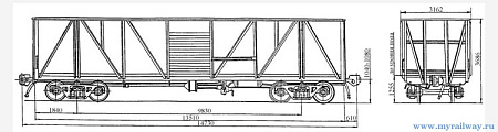 4-осный вагон для среднетоннажных контейнеров на базе крытого вагона. Модель 11-К255