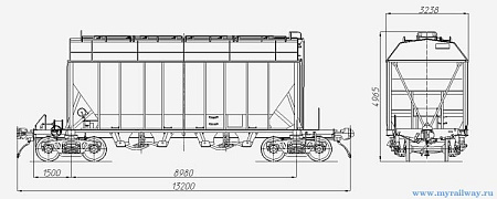 4-осный вагон-хоппер для перевозки сыпучих грузов. Модель 19-187