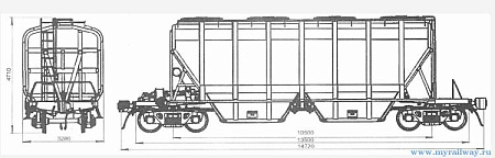 4-осный крытый вагон-хоппер для минеральных удобрений и сырья. Модель 19-4109