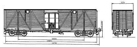 4-осный полувагон с глухим кузовом на базе крытого вагона. Модель 11-066-12